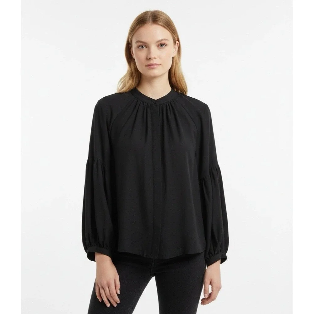 Madewell Women's S Shirred Balloon Sleeve Top Black NEW Business Office Romantic
